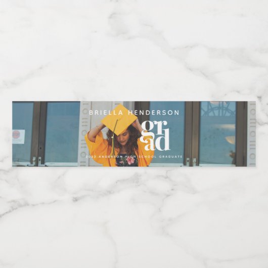 Modern Afstuderen foto Waterfles Etiket (Enkel label)