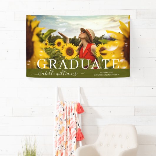 Modern Afstuderen foto Zonnebloemen aankondiging Spandoek (Insitu)
