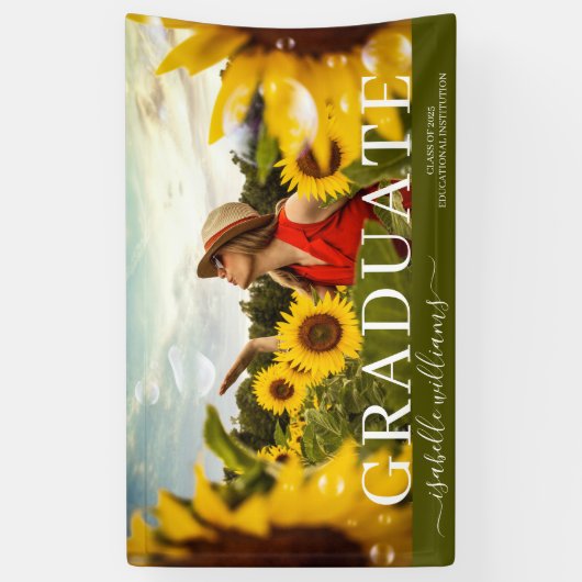 Modern Afstuderen foto Zonnebloemen aankondiging Spandoek (Verticaal)