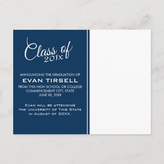 Modern Afstuderen Fotoaankondiging - Navy Blue Aankondigingskaart (Achterkant)