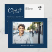 Modern Afstuderen Fotoaankondiging - Navy Blue Briefkaart (Voorkant / Achterkant)