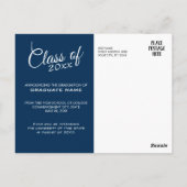 Modern Afstuderen Fotoaankondiging - Navy Blue Briefkaart (Achterkant)