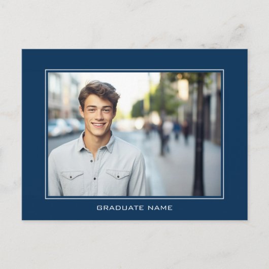 Modern Afstuderen Fotoaankondiging - Navy Blue Briefkaart (Voorkant)