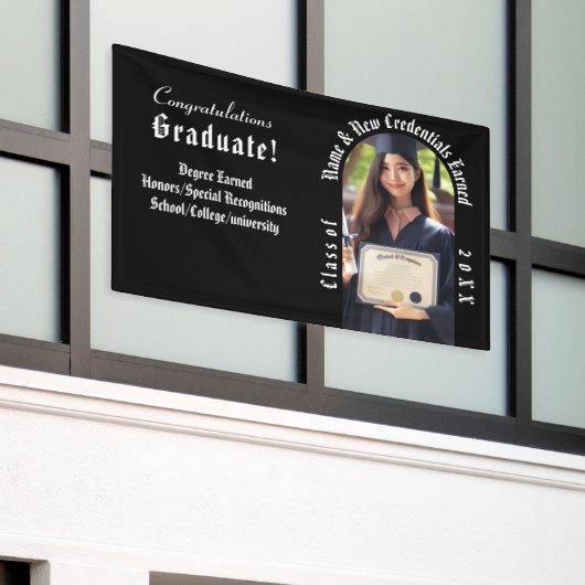 Modern Afstuderen Fotoaankondiging Zwart & Wit Spandoek (Buitenkant Gebouw)