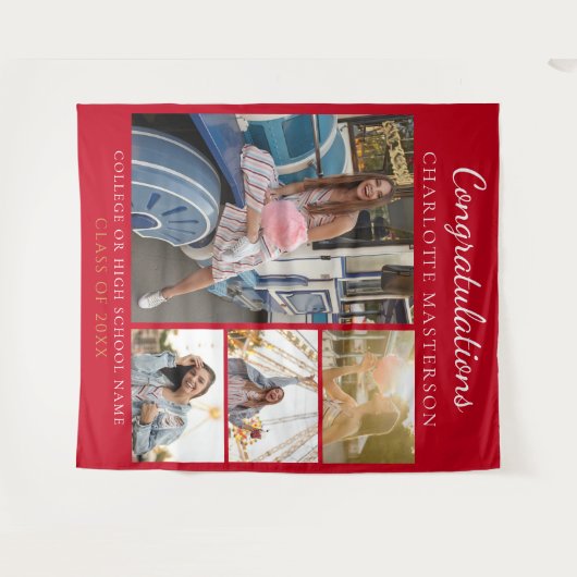 Modern Afstuderen Fotocollage Rood Achtergrond Wandkleed (Voorkant (horizontaal))