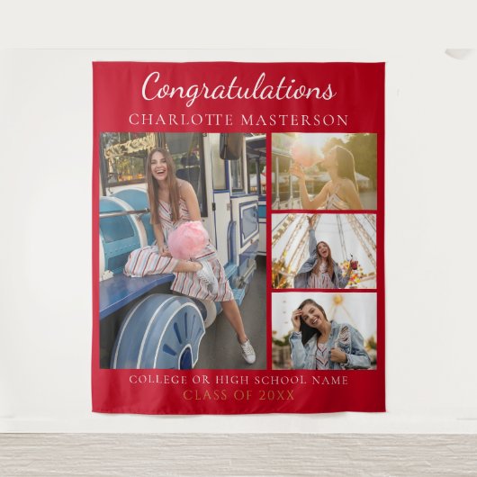 Modern Afstuderen Fotocollage Rood Achtergrond Wandkleed (Voorkant)