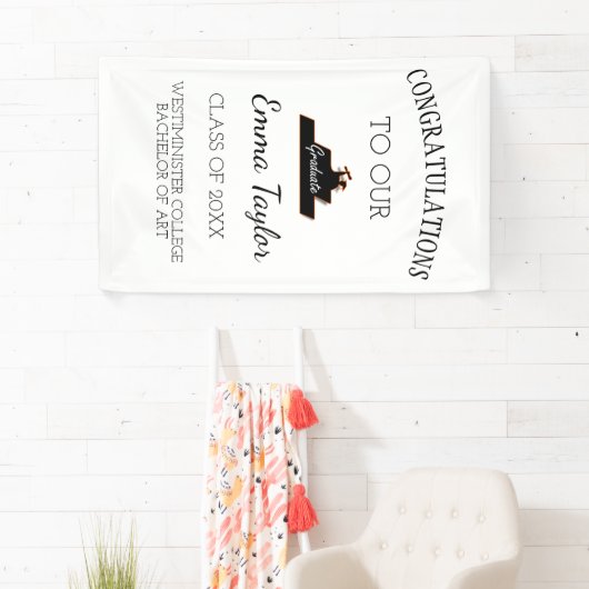 Modern Afstuderen Gefeliciteerd Black Scroll Spandoek (Insitu)