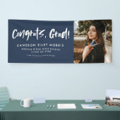 Modern afstuderen gefeliciteerd navy blue yard spandoek (Beurs)