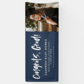 Modern afstuderen gefeliciteerd navy blue yard spandoek (Verticaal)