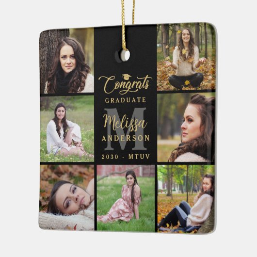 Modern Afstuderen gepersonaliseerde 7 fotocollage Keramisch Ornament (Links)