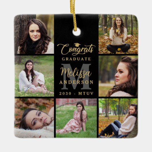 Modern Afstuderen gepersonaliseerde 7 fotocollage Keramisch Ornament (Voorkant)