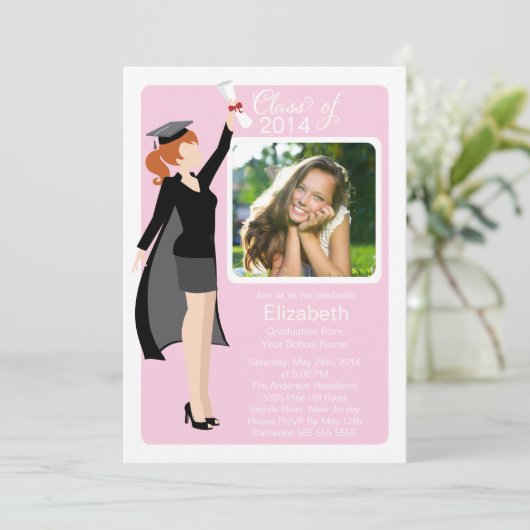 Modern Afstuderen Girl Photo Graduation Party nodi Kaart (Staand voorkant)