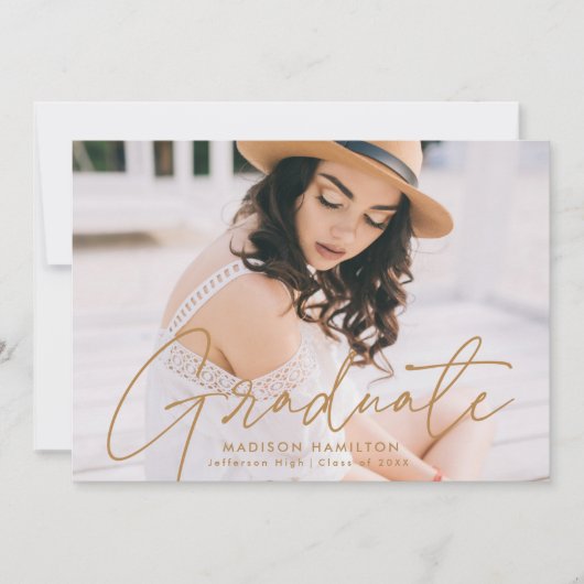 Modern Afstuderen Gold Script Photo Afstuderen Aankondiging (Voorkant)