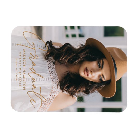 Modern Afstuderen Gold Script Photo Afstuderen Magneet (Horizontaal)