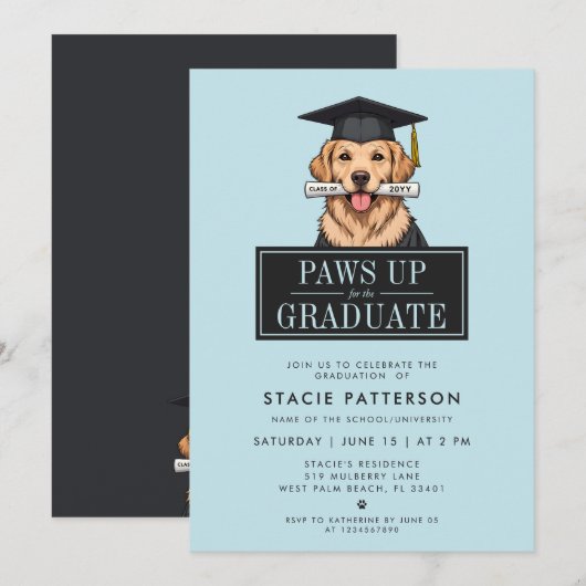 Modern Afstuderen Golden Retriever met Afstudeerde Kaart (Voorkant / Achterkant)