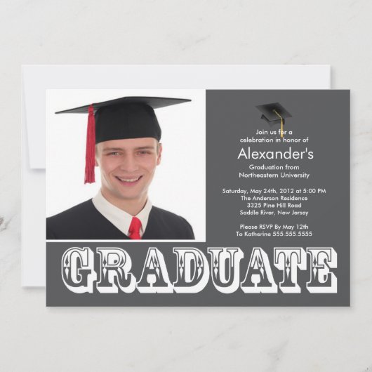 Modern Afstuderen Gray Foto Graduation Party Kaart (Voorkant)