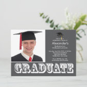 Modern Afstuderen Gray Foto Graduation Party Kaart (Staand voorkant)