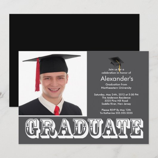 Modern Afstuderen Gray Foto Graduation Party Kaart (Voorkant / Achterkant)