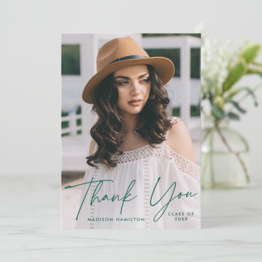 Modern Afstuderen Groen Afstuderen van de Foto van Bedankkaart (Staand voorkant)