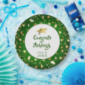 Modern Afstuderen Groene Gouden Sterren Handgeschr Papieren Bordje (Feest)