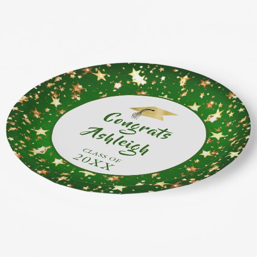 Modern Afstuderen Groene Gouden Sterren Handgeschr Papieren Bordje (Gekanteld)