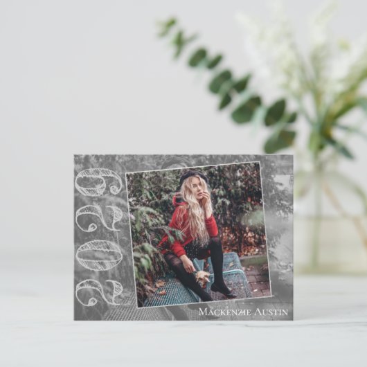 Modern Afstuderen | Grunge Script Foto Dank u Briefkaart (Staand voorkant)