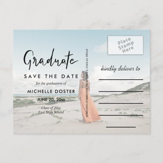 Modern Afstuderen handgeschreven | Casual foto Aankondigingskaart (Achterkant)