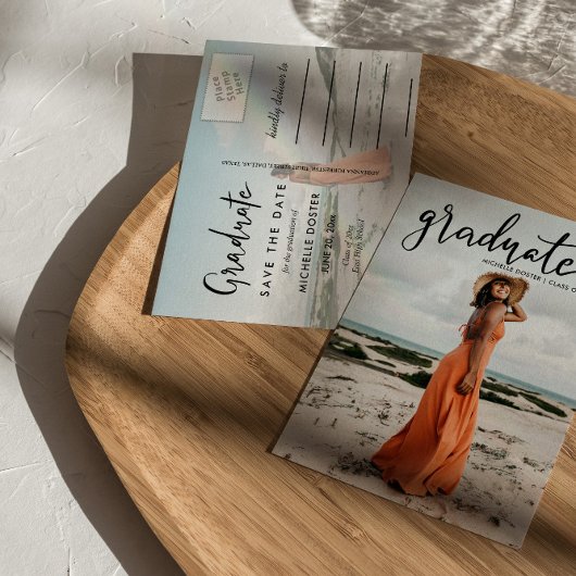 Modern Afstuderen handgeschreven | Casual foto Aankondigingskaart