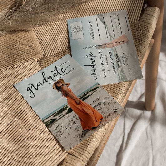 Modern Afstuderen handgeschreven | Casual foto Aankondigingskaart