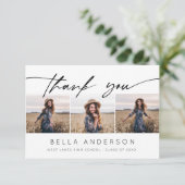 Modern Afstuderen Handgeschreven Script 3 Foto Bedankkaart (Staand voorkant)