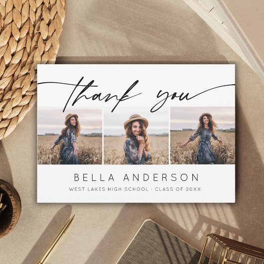 Modern Afstuderen Handgeschreven Script 3 Foto Bedankkaart