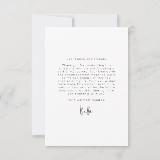 Modern Afstuderen Handgeschreven Script Foto Bedankkaart (Achterkant)