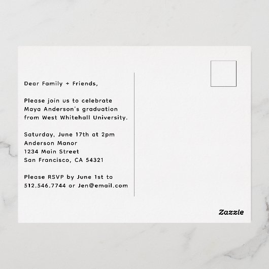 Modern Afstuderen handgeschreven script | Foto Fol Folie Uitnodiging Briefkaart (Achterkant)