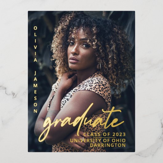 Modern Afstuderen handgeschreven script | Foto Fol Folie Uitnodiging Briefkaart (Voorkant)