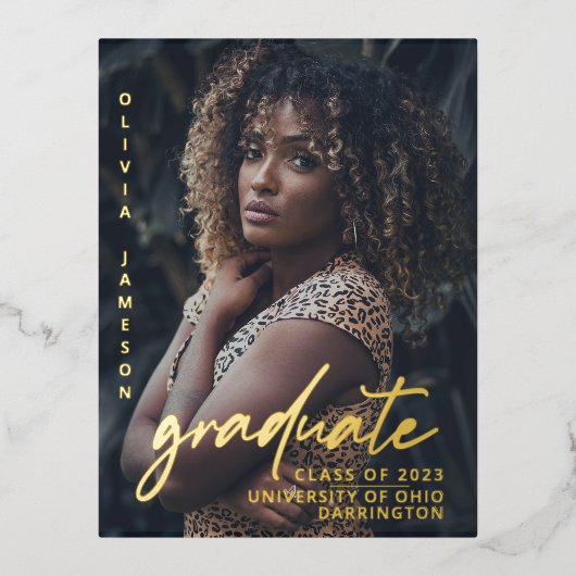 Modern Afstuderen handgeschreven script | Fotobekl Folie Uitnodiging Briefkaart (Voorkant)