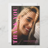 Modern Afstuderen Hot Pink Photo Afstuderen Bedankkaart (Voorkant)