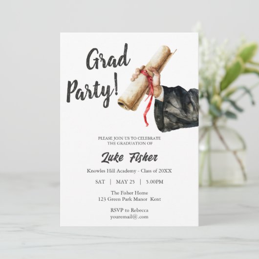 Modern Afstuderen Invitation Man Zwart-wit Kaart (Staand voorkant)