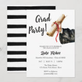 Modern Afstuderen Invitation Man Zwart-wit Kaart (Voorkant / Achterkant)