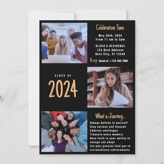 Modern Afstuderen Invitation met memory afbeelding Kaart (Achterkant)