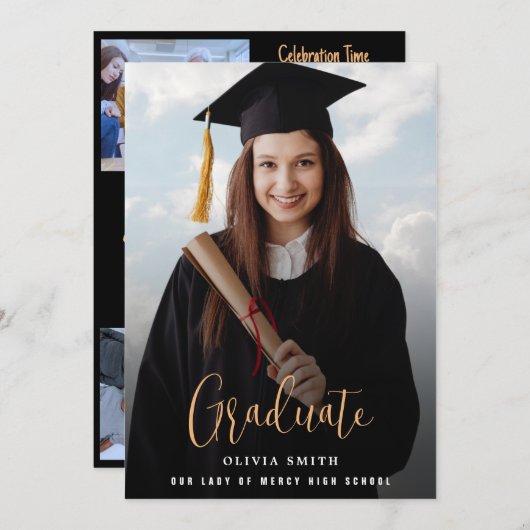 Modern Afstuderen Invitation met memory afbeelding Kaart (Voorkant / Achterkant)