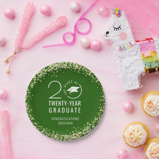 Modern Afstuderen Klasse Jaar Groen Goud Confetti Papieren Bordje (Feest)