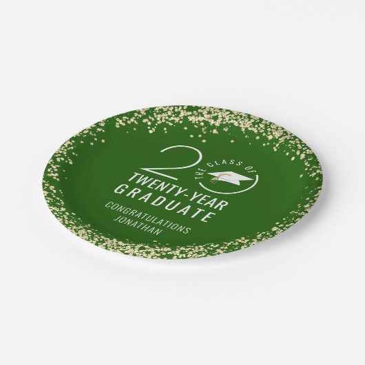 Modern Afstuderen Klasse Jaar Groen Goud Confetti Papieren Bordje (Gekanteld)