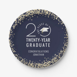 Modern Afstuderen Klasse Jaar Navy Blue Gold Papieren Bordje