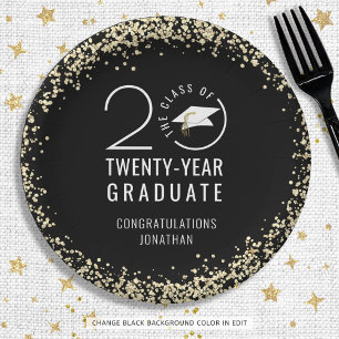 Modern Afstuderen Klasse Jaar Zwart Goud Confetti Papieren Bordje