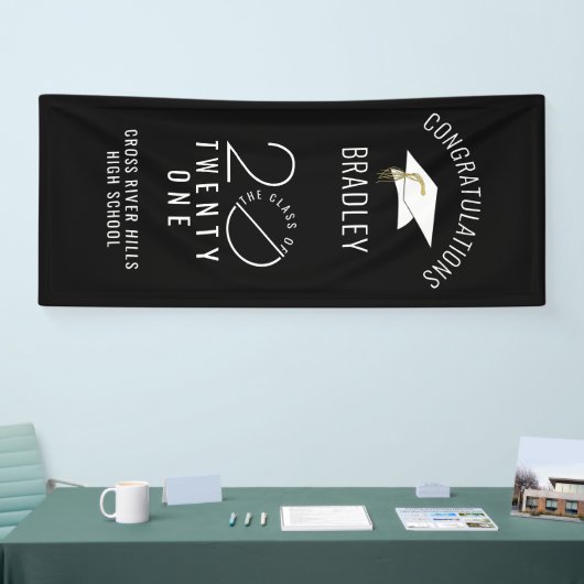 Modern Afstuderen KLASSE VAN 2021 Typografie Zwart Spandoek (Beurs)