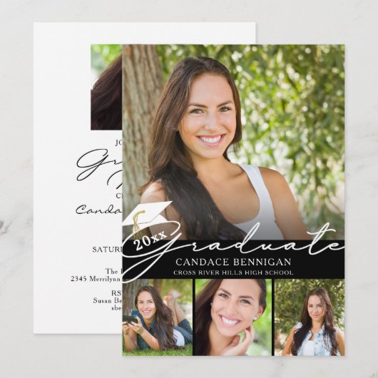 Modern Afstuderen Manuscript 5 Foto Partij Kaart (Voorkant / Achterkant)