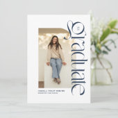 Modern afstuderen marineblauw foto afstuderen kaart (Staand voorkant)