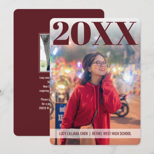 Modern Afstuderen | Maroon | 2 Foto | Aangepast Kaart (Voorkant / Achterkant)