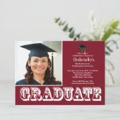 Modern Afstuderen Maroon Foto Graduation Party Kaart (Staand voorkant)