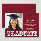 Modern Afstuderen Maroon Foto Graduation Party Kaart (Voorkant / Achterkant)